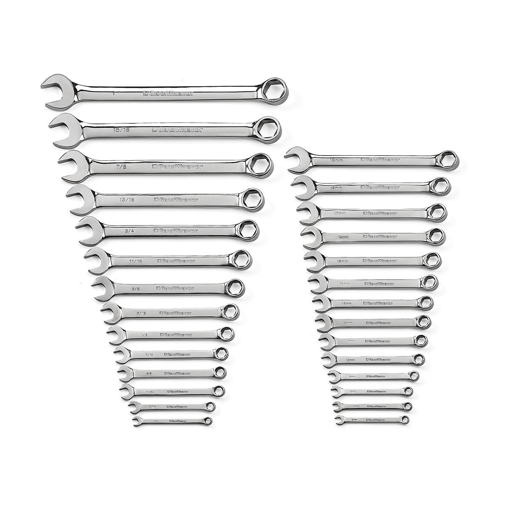 GearWrench 28-Piece 6-Point Combination Wrench Set — SAE/Metric, 15° Offset, Alloy Steel, Model# KDT81923